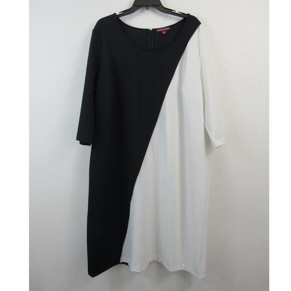 Jessica London White Black Trim 3/4 Sleeve Mid Maxi Overlay Dress Women's 26 - Picture 1 of 6